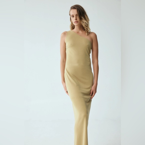 Third Form One Shoulder Maxi Dress Khaki Size US 8 - Picture 3 of 14